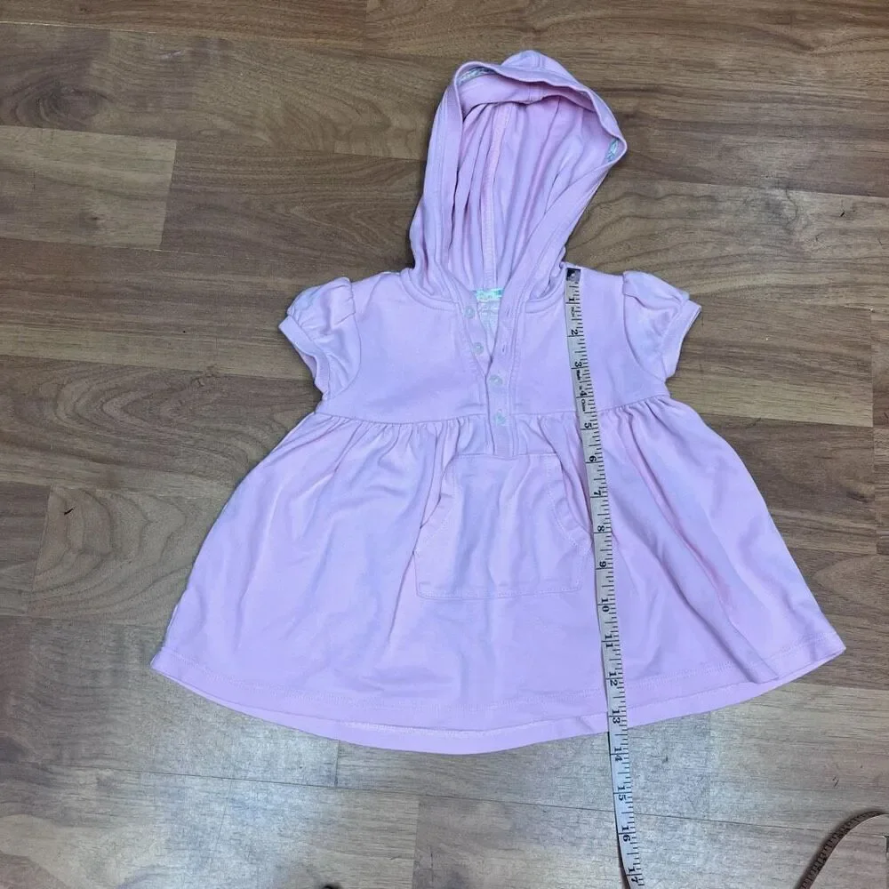 Ralph Lauren Girl Puff Sleeve Hooded Half Button Front Mini Dress Pink Size 18M